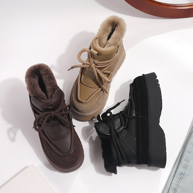 牛皮雪地靴女皮毛一体保暖中筒