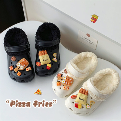 厚底洞洞鞋eva冬季加绒情侣外穿可拆卸棉拖鞋保暖防滑护士凉拖鞋