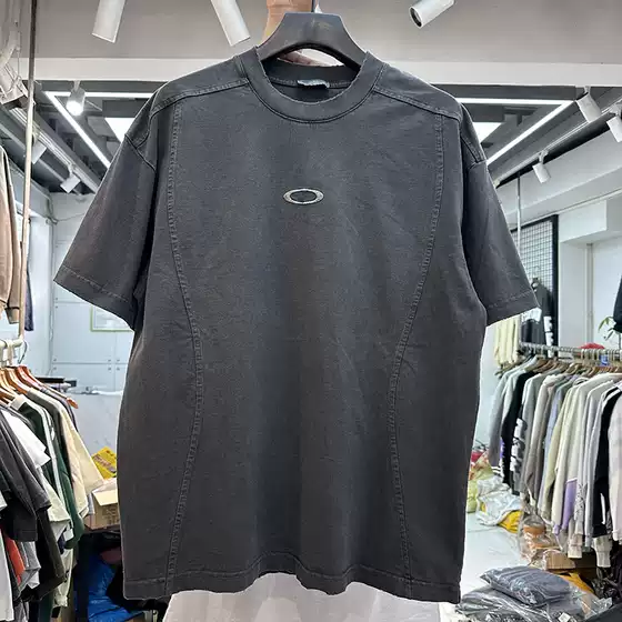 ins American-Style Heavy Vintage Embroidered Circle Retro Unisex Loose Hip-Hop Oversized Short-Sleeve T-Shirt Trendy