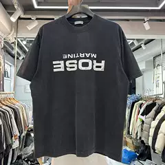European and American High Street Creative Reverse Lettering English Print Heavy Washed Unisex Loose Retro Distressed Short-Sleeve T-Shirt Trendy