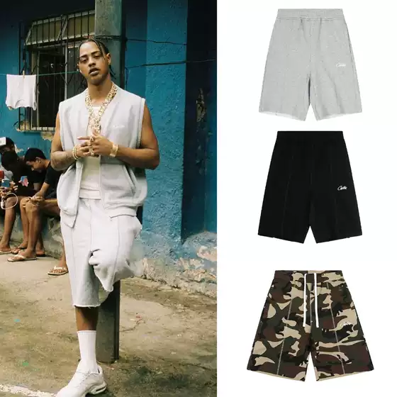 American-Style Alcatraz Camouflage Embroidered Letter Shorts, Hip-Hop Couple Matching Loose Casual Sports Shorts, Trendy Five-Point Pants