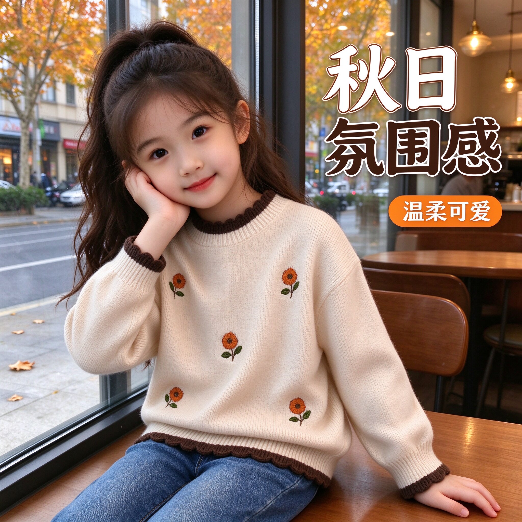 女童毛衣洋气2026秋冬新款韩版刺绣毛衣幼儿园宝宝套头打底针织衫