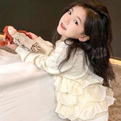 女童蕾丝花边针织衫秋季公主上衣