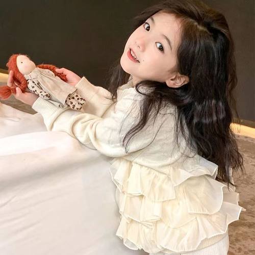 女童蕾丝花边针织衫秋季公主上衣