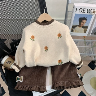 女童毛衣洋气2026秋冬新款韩版刺绣毛衣幼儿园宝宝套头打底针织衫
