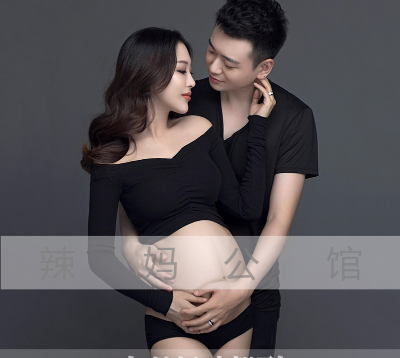 孕妇照服装黑色简约一字肩唯美孕妈咪艺术照写真影楼孕妇摄影衣服