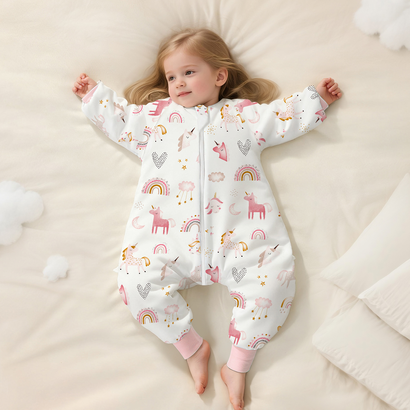 婴儿睡袋纯棉分腿连体衣