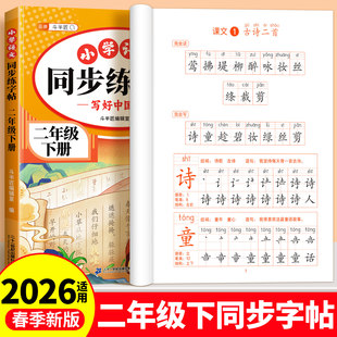 二年级下册同步练字帖上册语文人教版每日一练小学生专用二下一类二类字下学期看拼音写生字词语笔画笔顺练习课文字帖练字暑假字贴