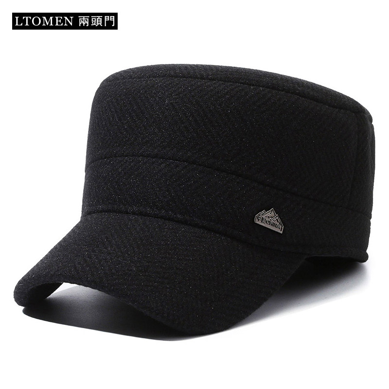 中老年户外平顶帽加厚保暖护耳