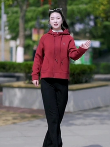 欧货高级感刺绣O空气棉连帽外套女2023年春秋慵懒风宽松休闲开衫