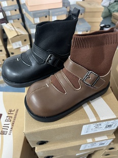 时代家新款儿童不加绒短靴小香风羊蹄飞织袜靴公主鞋