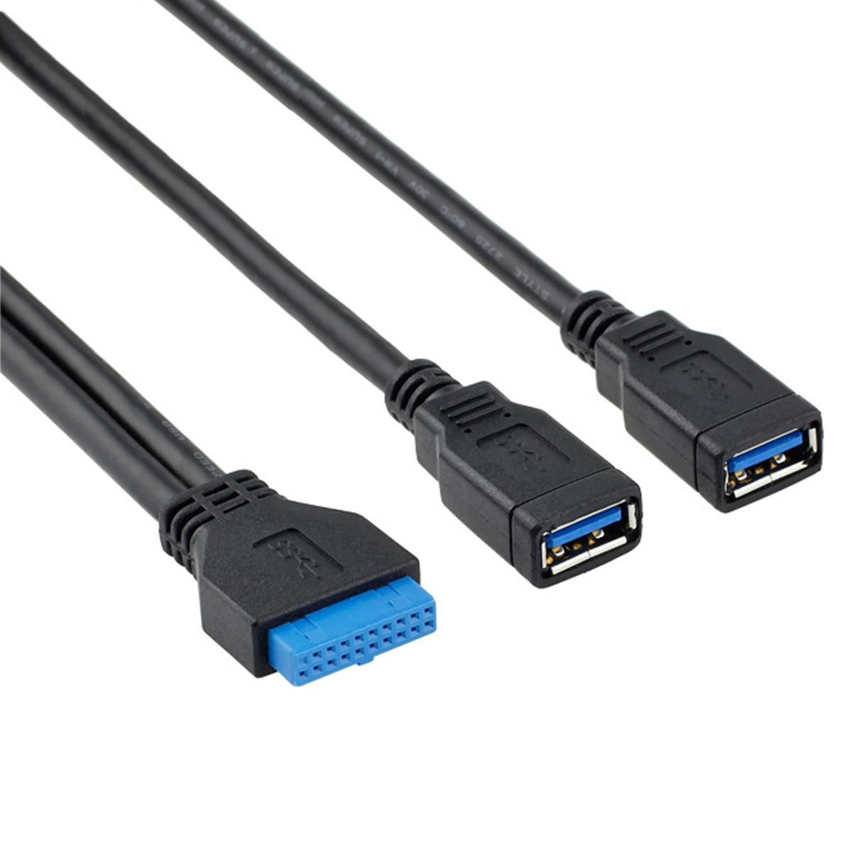 USB 3.0转接线20针转usb3.0主板20pin转2port外接转换黑色