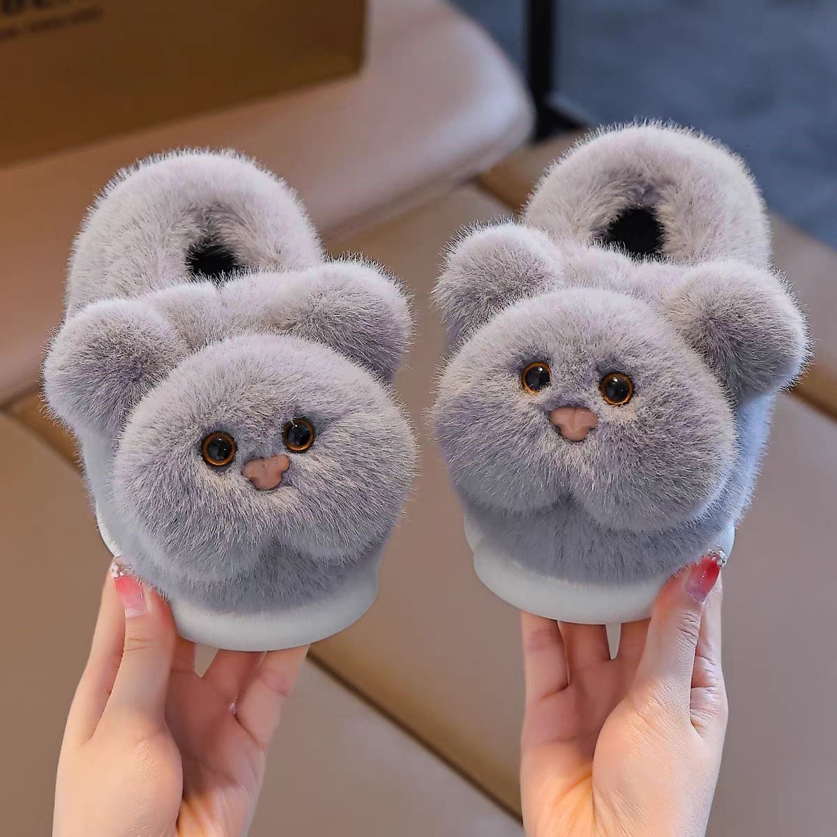 儿童棉拖鞋秋冬季宝宝加绒加厚保暖包跟毛毛绒棉鞋居家防滑男女童