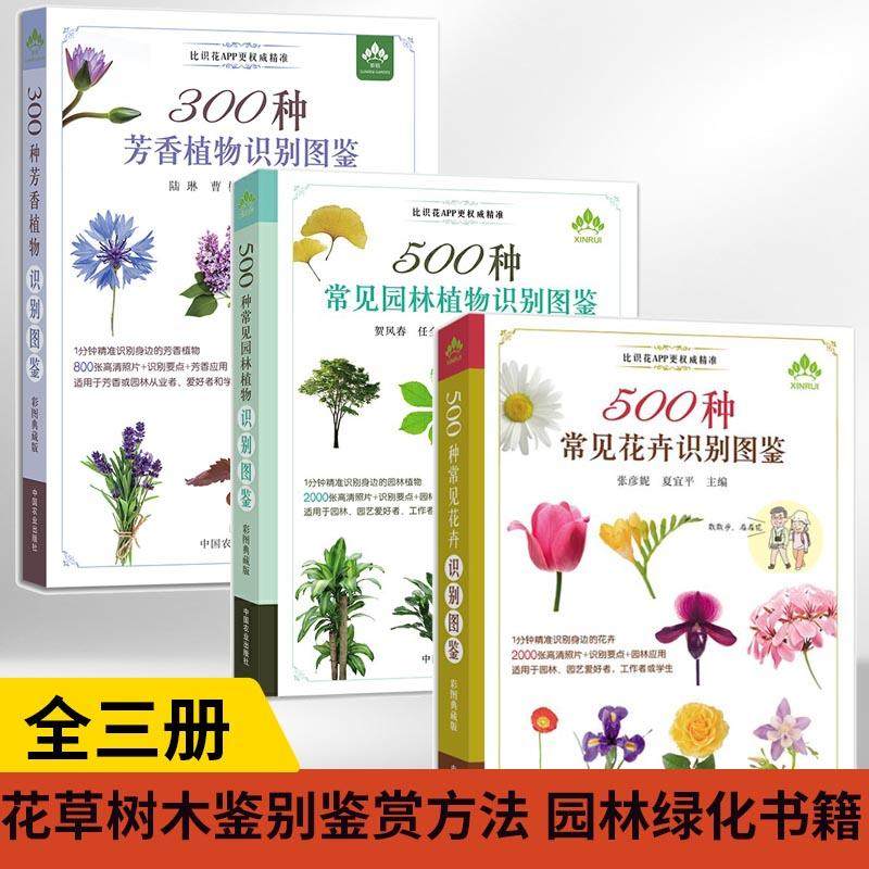 3册 500种常见花卉+500种常见园林植物+300种芳香植物识别图鉴 家庭种花养花鉴赏图鉴认识常见花草植物花卉书籍