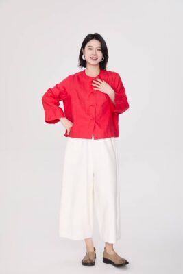 ZBY原创2026春季新款时尚文艺圆领套头宽松休闲麻料上衣女55011