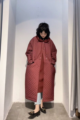 ZBY原创女装2025年冬季爆款时尚菱形长款宽版棉外套女外套3153