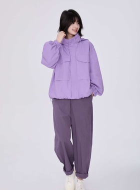 ZBY原创25秋季新款时尚百搭拉链工装连帽短款外套女冲锋衣85020