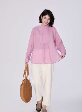 ZBY设计师原创25秋季新中式时尚百搭天丝麻长袖衬衫女上衣85019