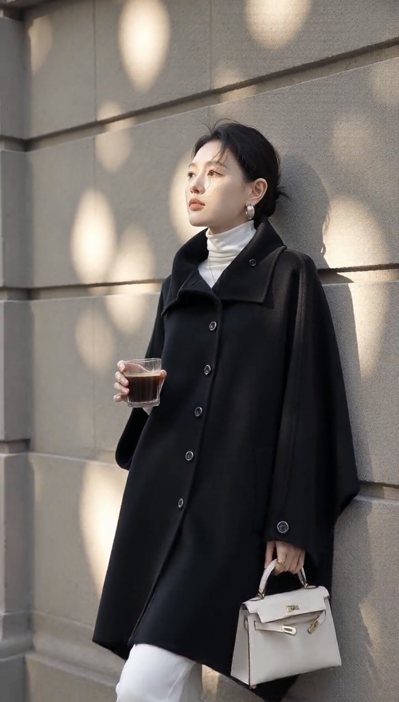 ZBY2026冬季新款立领斗篷式羊宽松蝙蝠中长双面羊毛大衣外套女731