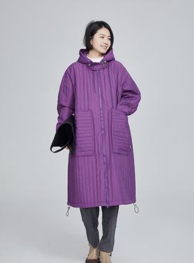 ZBY专柜正品2025年冬新款时尚百搭高级感长款竖条压花棉外套3338