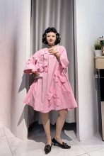 ZBY专柜2025夏季新款通勤文艺大码女圆领短袖衬衫连衣裙女366