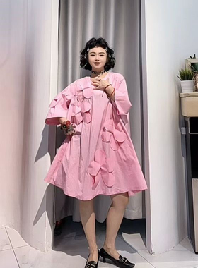 ZBY专柜2025夏季新款通勤文艺大码女圆领短袖衬衫连衣裙女366