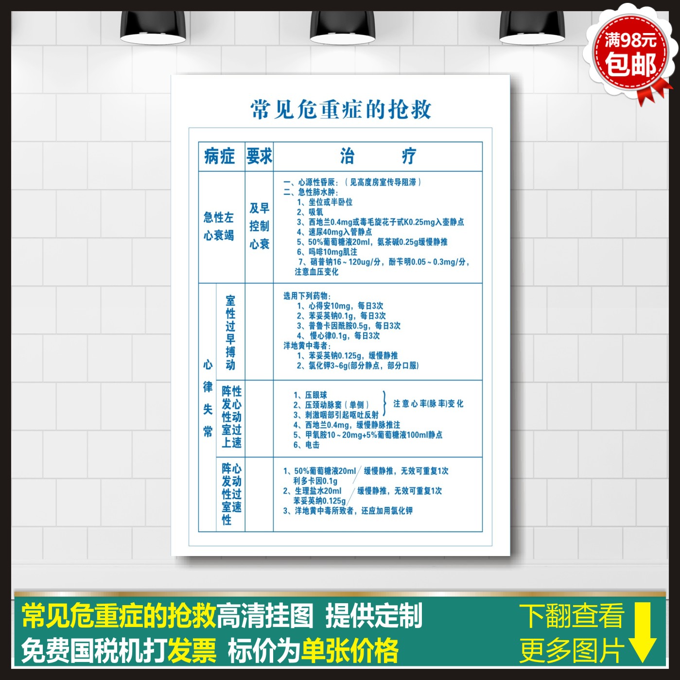 常见危重症抢救流程医院急诊抢救处理流程图皮试表配伍禁忌表贴画