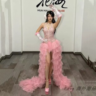 新款酒吧gogo演出服女团舞台装性感粉色派对Gogo演出服歌手服装