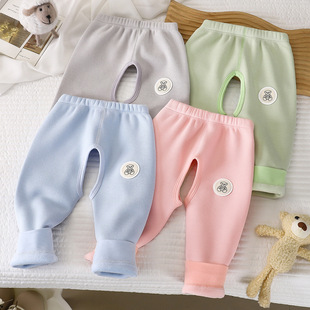 春秋冬男女宝宝加绒保暖裤外穿婴幼儿交叉开裆裤子戒尿不湿叉叉裤