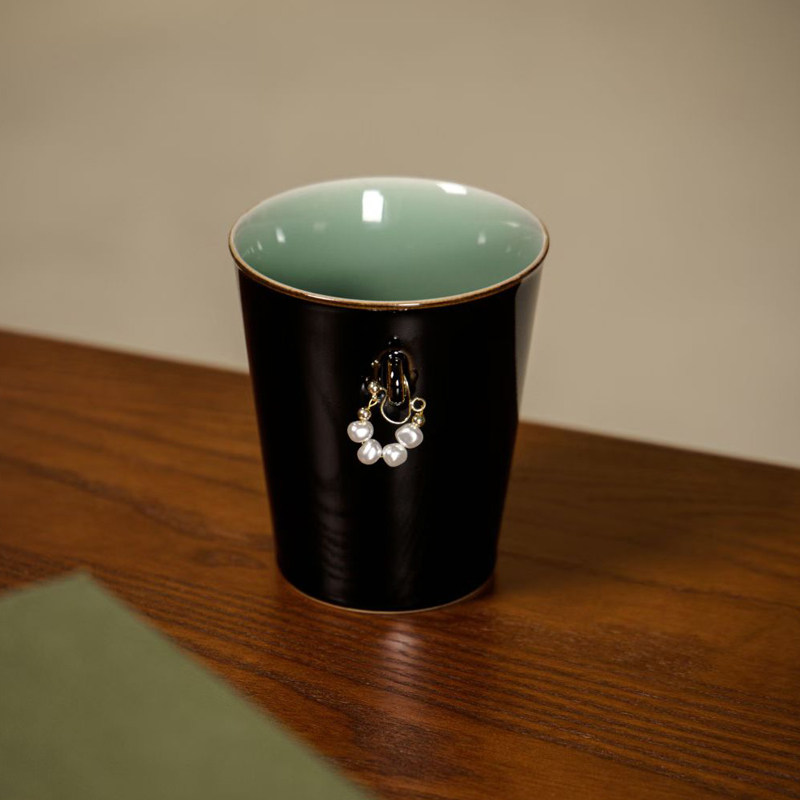 咖啡杯女士个人专用龙泉青瓷高颜值设计感小众茶杯礼盒装送人