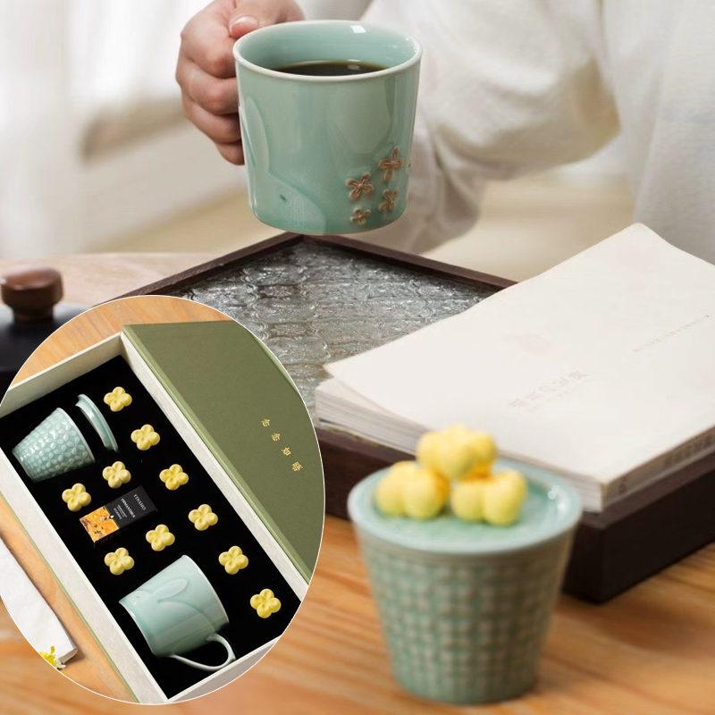 2025新款中秋高端商务礼品龙泉青瓷咖啡杯桂花茶杯香熏礼盒装送人