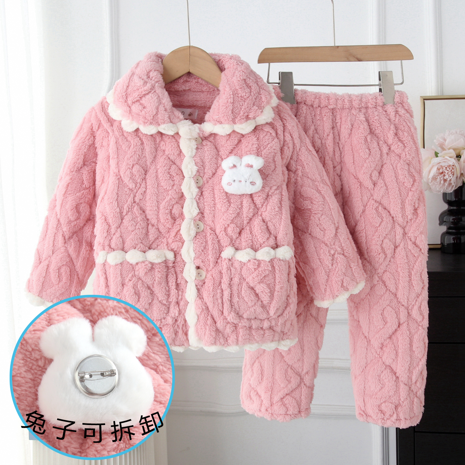 冬季儿童加厚睡衣女童夹棉加绒