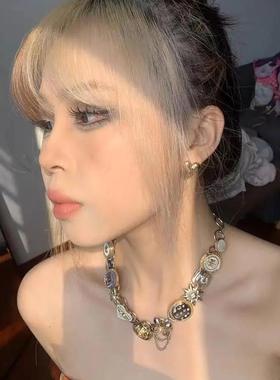 原创金银纽扣项链朋克甜美复古