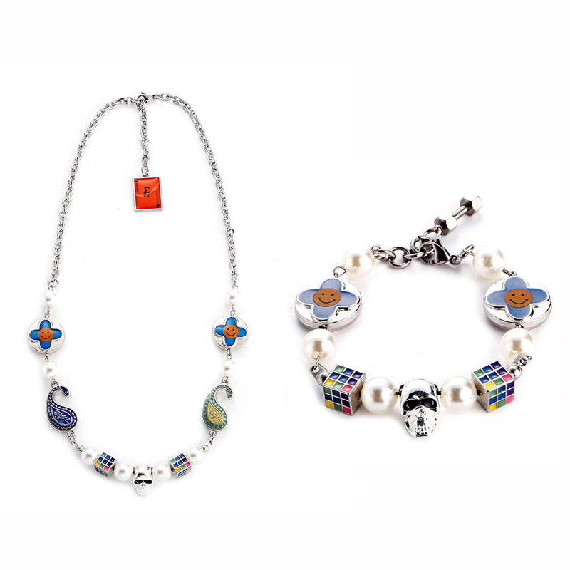 玩物制造 evae 联名潮牌十字花瓣笑脸手链花朵白云珍珠骷髅项链