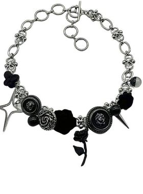 荆棘玫瑰中式绒花钛钢项链锁骨链