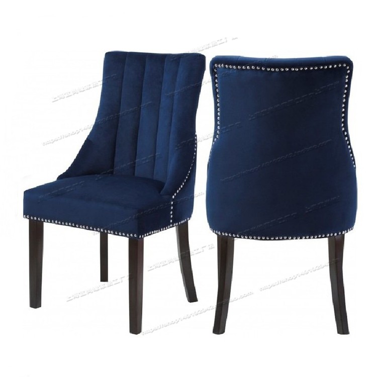 北欧实木美甲椅布艺深蓝色餐椅美式新古典个性创意单人椅子书桌椅