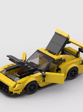 马自达RX7跑车4开门汽车模型moc积木8格人仔益智拼装儿童玩具跨境