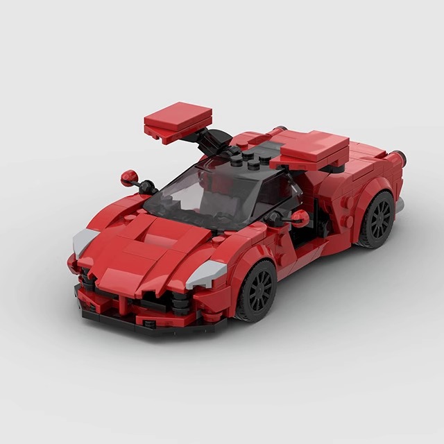 法拉利V2低趴红色跑车模型积木