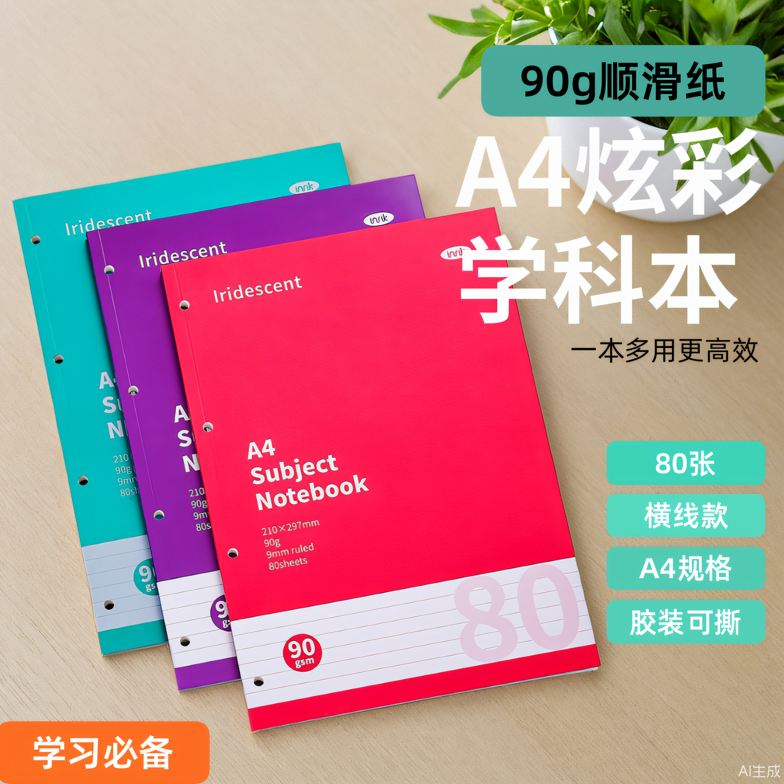 英瑞克四孔a4活页替芯笔记本本子加厚横线可撕考研学生记事学科本