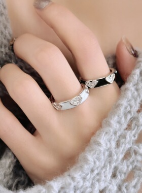 珐琅滴釉锆石爱心戒指女小众高级感时尚轻奢气质开口可调节食指戒