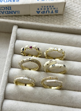 珐琅彩釉滴油流光白彩色宝石微镶锆石戒指女少女心时髦百搭食指戒