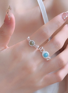 日韩甜美小清新海蓝宝缠绕镂空戒指时尚个性ins风开口食指环戒子