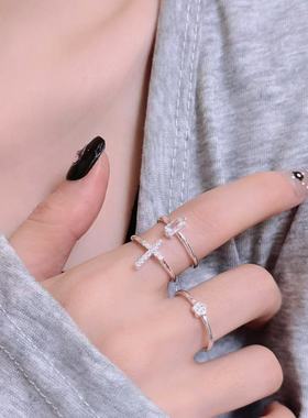 韩版精致小巧简约十字架星星戒指女小众时尚气质百搭可调节食指戒