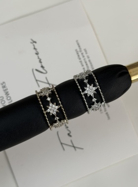 镂空微镶星星开口可调节戒指女小众时尚轻奢精致百搭食指戒指环