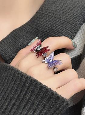 新品清新甜美渐变双层蝴蝶戒指