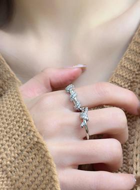 韩版缠绕满钻戒指女小众设计轻奢高级感简约百搭开口可调节食指戒