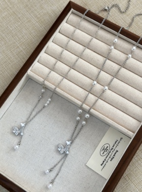 甜美超仙微镶锆石滴釉蝴蝶珍珠流苏项链女小众时尚轻奢气质锁骨链