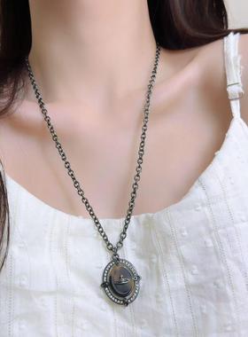 美拉德风复古虎眼石滴油土星项链