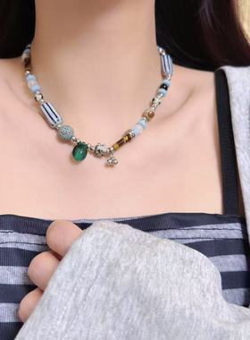 新中式天然石多元素项链串珠项链女小众时尚潮流高级设计感锁骨链