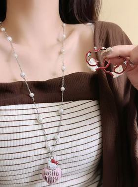 彩色滴釉KT猫爱心项链苹果狗狗耳扣秋冬甜美少女百搭耳饰毛衣链